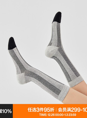 AR条纹双针袜子女中筒袜秋冬款保暖灰色百搭显瘦长筒袜简约地板袜