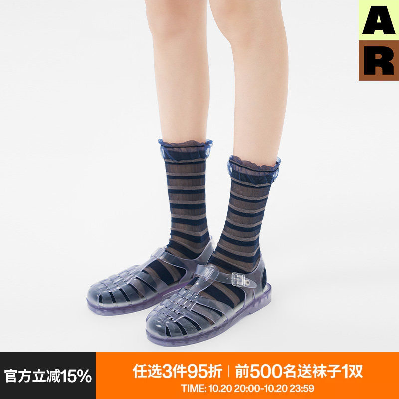 AR袜子女款中筒袜春夏季薄款透气卡丝袜花边玻璃水晶袜秋冬长筒袜