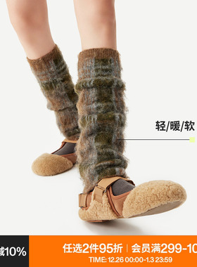 AR羊毛袜套堆堆袜秋冬女格纹保暖复古加厚显瘦户外居家腿套搭靴子