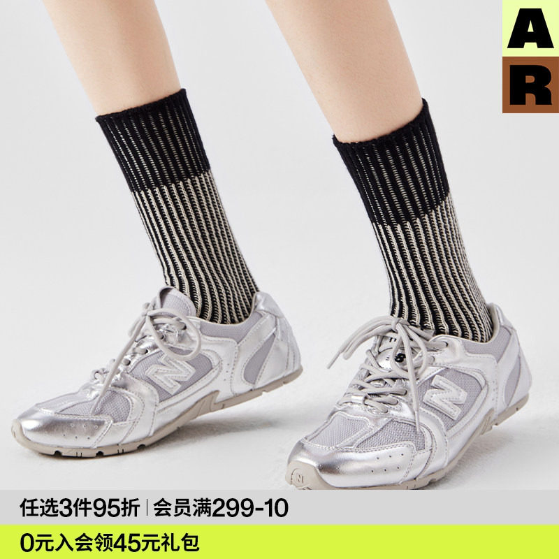 AR袜子女纯棉秋冬款中筒袜保暖加厚撞色显瘦百搭休闲长筒袜春秋季
