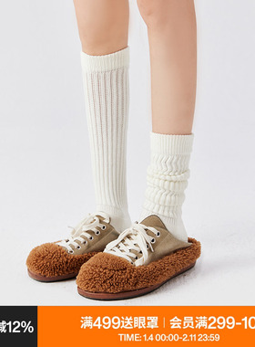 AR纯棉小腿袜女秋冬季保暖中筒袜美腿显瘦芭蕾风白色长筒堆堆袜JK