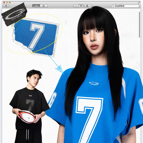 橄榄球服拼接短袖运动宽松T恤