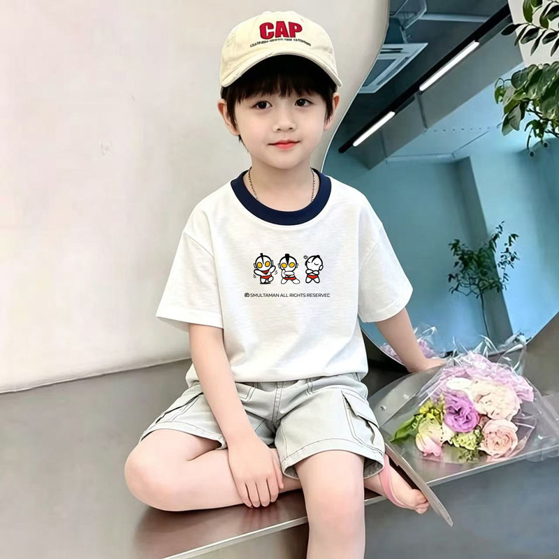 短袖圆领竹节棉男童夏季短袖T恤中大童韩版童装男孩洋气时尚潮t