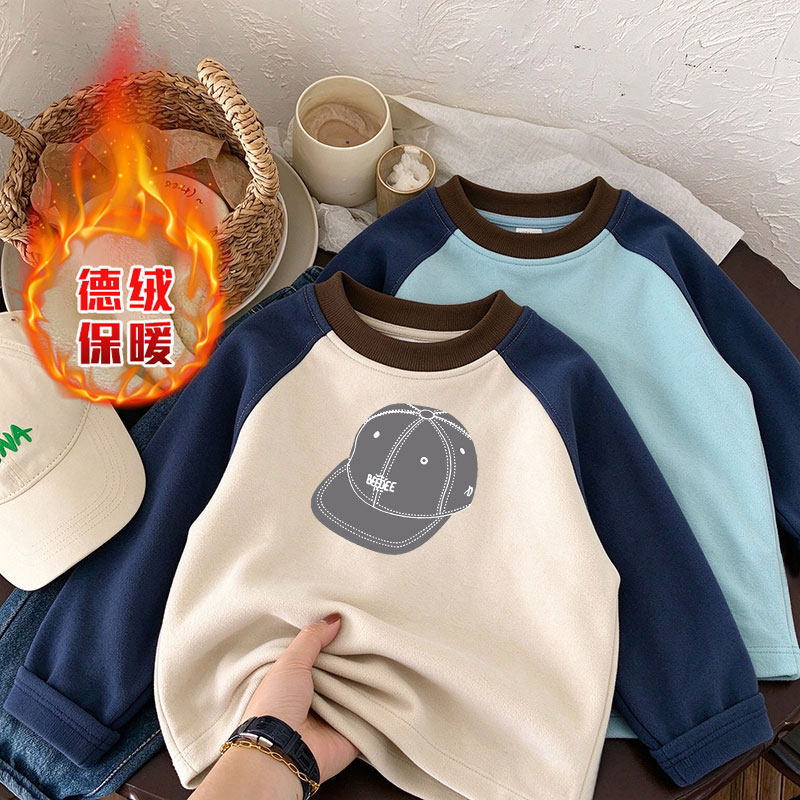 潮牌中大童德绒长袖T恤