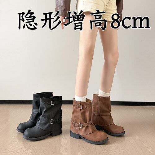 新款8CM内增高女中筒骑士靴