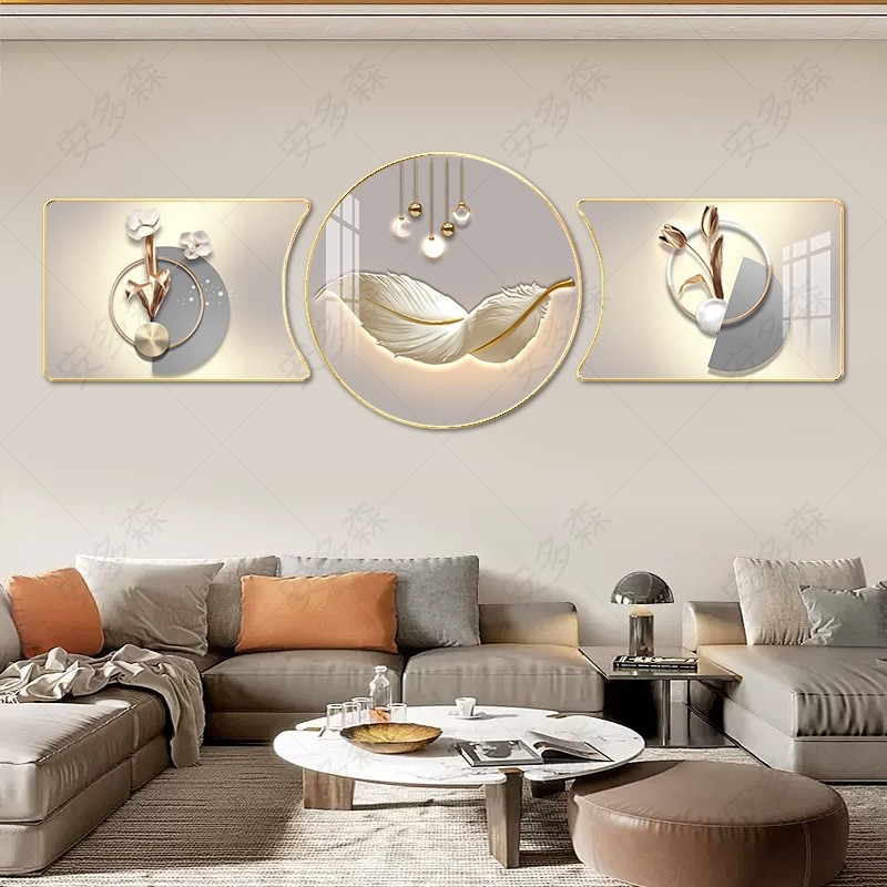 现代轻奢简约客厅装饰画沙发背景墙挂画大气抽象三联画新中式壁画