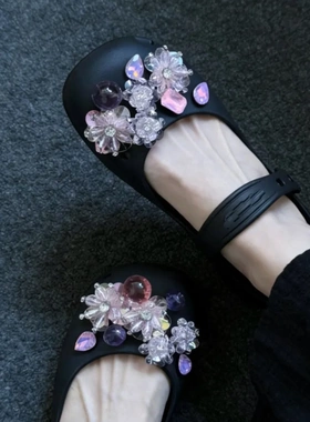 八音盒原创洞洞鞋鞋花重工串珠仙花簇氛围粉紫色diy可拆卸鞋扣 ·