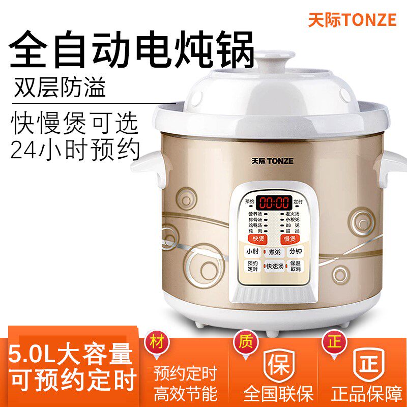 天际电炖锅白瓷陶瓷煮粥锅煲汤定时预约5L全自动大容量快炖养生锅
