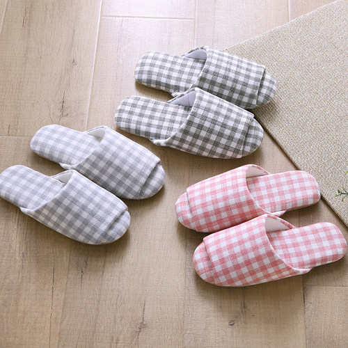 日式无声防滑开口布底拖鞋女静音