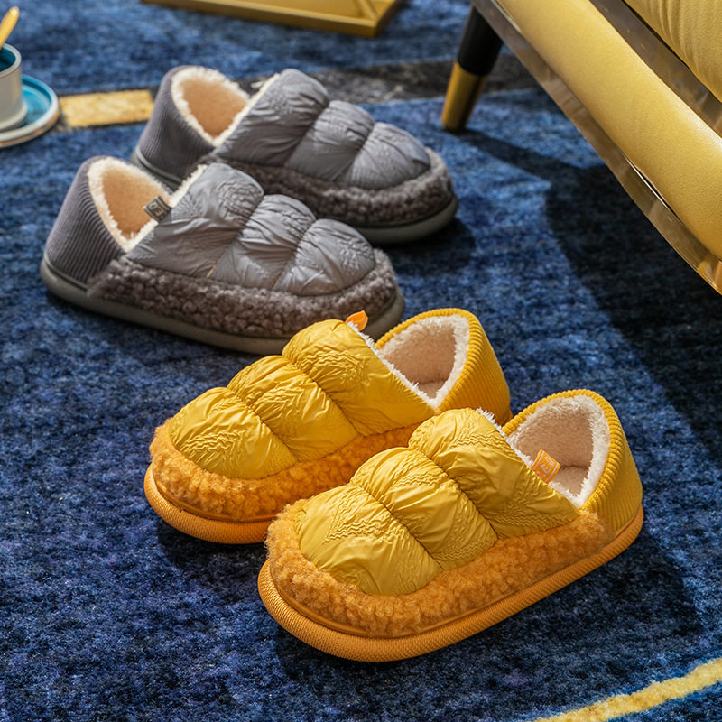 面包拖鞋女踩脚两穿两用男月子包跟产后软底室内冬天情侣针织拼接