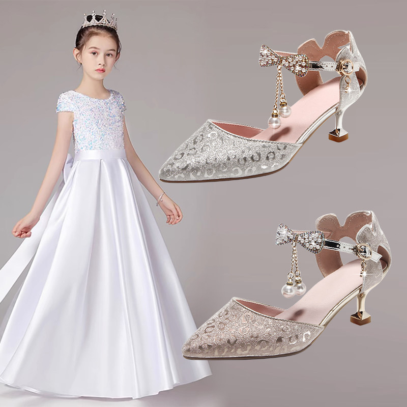 水晶鞋女儿童高跟鞋闪亮公主鞋钢琴演出鞋子走秀礼服单鞋女童皮鞋