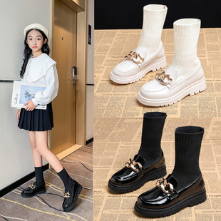 女童鞋袜靴2025秋冬新款儿童马丁短靴女孩弹力靴公主皮靴加绒大童