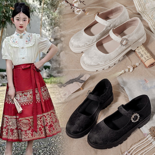 女童汉服鞋夏季2025新款儿童公主鞋马面裙国潮风皮鞋大童旗袍单鞋