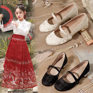 女童汉服鞋春秋小女孩礼服单鞋子复古旗袍马面裙搭配鞋儿童高跟鞋