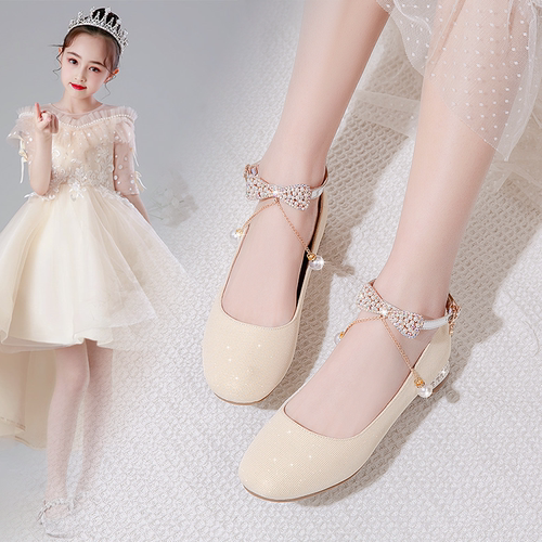 儿童高跟走秀礼服水晶鞋女童皮鞋