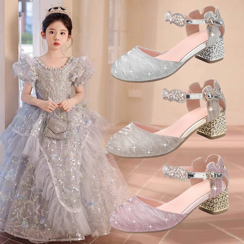 女童公主鞋水晶鞋女儿童高跟鞋春秋皮鞋小女孩钢琴走秀礼服单鞋子