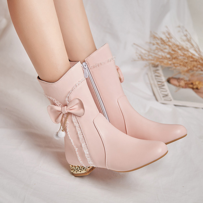 女童靴子2025秋冬新款小女孩洋气短靴儿童马丁靴高跟公主皮靴加绒