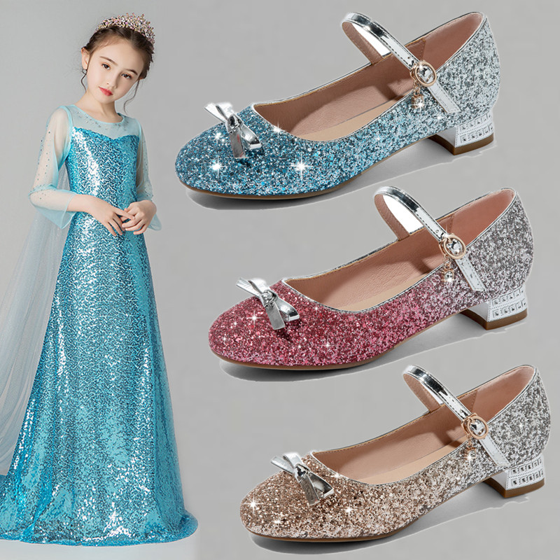 女童高跟鞋子小女孩爱莎公主鞋