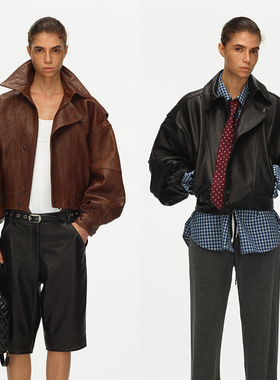 ECHOADE英国进口绵羊皮 摩登率性 经典飞行员式做旧皮衣夹克外套