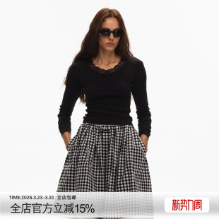 T恤 蕾丝边蝴蝶结设计V领修身 ECHOADE优化身形 做旧破洞褪色工艺