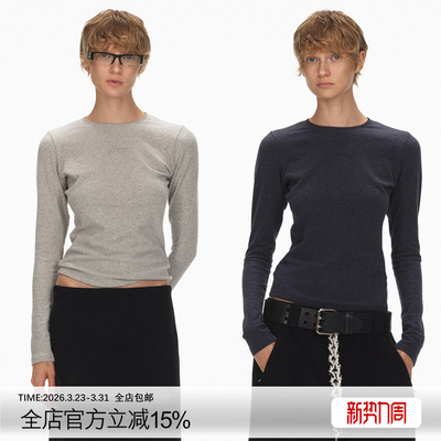 ECHOADE花边圆领紧身百搭打底衫