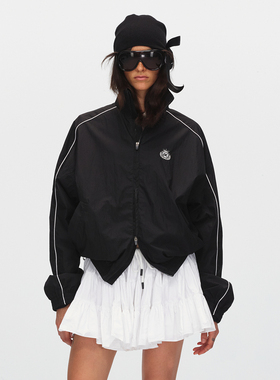 ECHOADE时髦运动风 精选100%棉柔软轻便立领设计徽标刺绣夹克外套