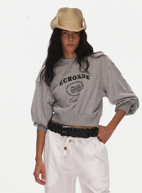 ECHOADE 时髦经典美式复古街头短款长袖T恤透气亲肤小圆领卫衣