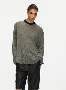 ECHOADE精选天丝羊毛混纺 轻薄纸片人小圆领设计廓形落肩长袖T恤