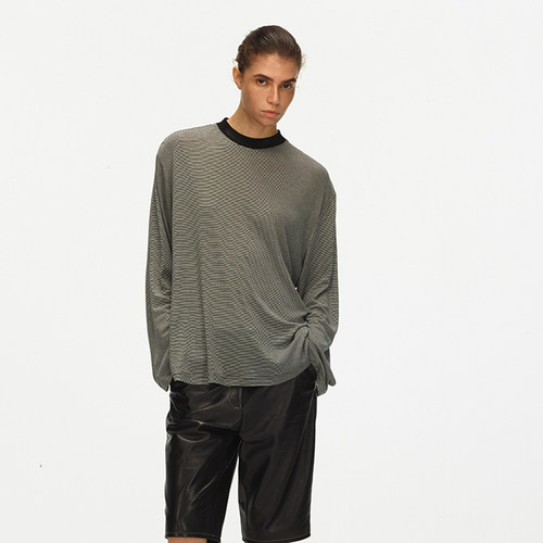 ECHOADE圆领设计廓形落肩长袖T恤