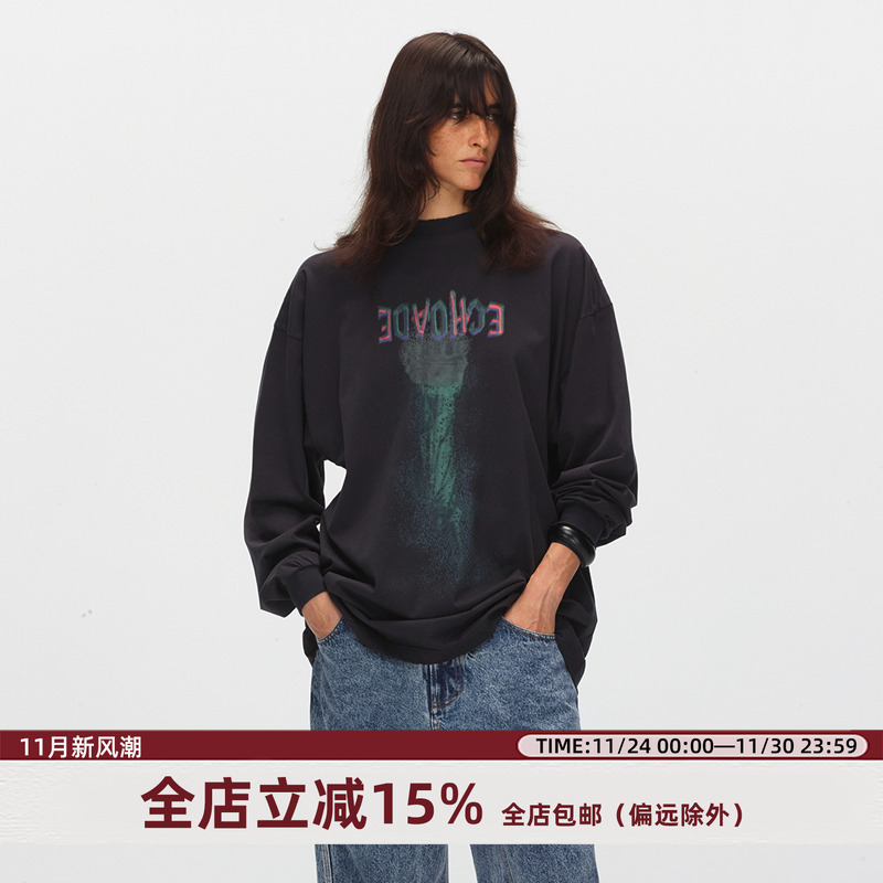 ECHOADE印花水洗工艺廓形长袖T恤