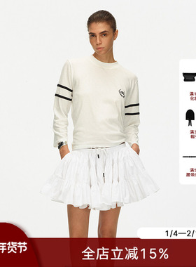 ECHOADE精选轻盈舒适 直筒版型撞色拼接Logo印花微透九分袖T恤