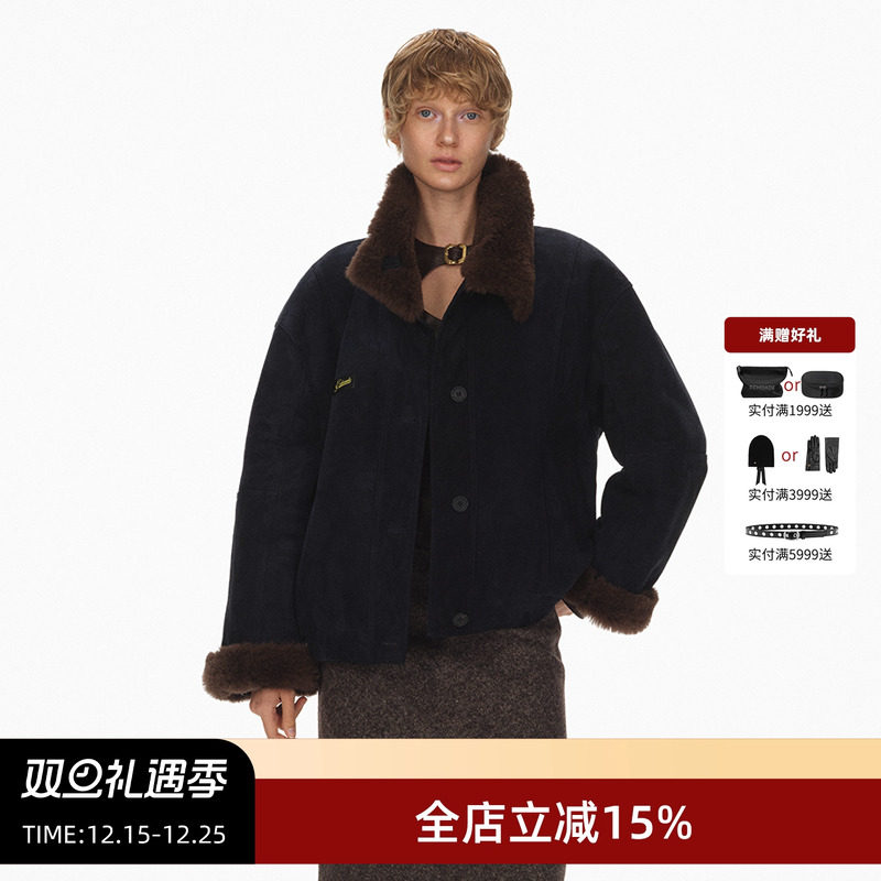 ECHOADE落肩设计羊皮皮毛外套