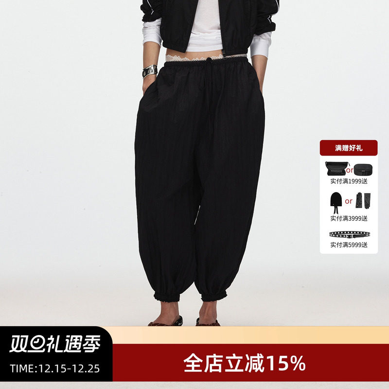 ECHOADE甄选夏季轻薄速干材质 灯笼裤造型腰部花边设计阔腿束脚裤