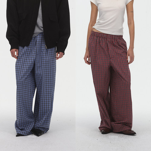 ECHOADE经典格纹 轻盈透气慵懒松弛松紧腰设计宽松阔腿格子裤