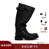 ECHOADE时髦复古 精选头层粒面牛皮纹理质感手工机车高筒靴长靴子