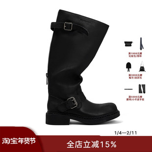 ECHOADE时髦复古 精选头层粒面牛皮纹理质感手工机车高筒靴长靴子