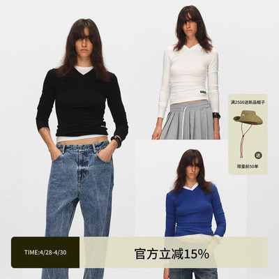 ECHOADE小V领设计l修身长袖T恤