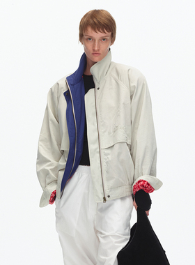 ECHOADE经典时髦 精选细腻斜纹插肩袖设计撞色立领短款夹克外套