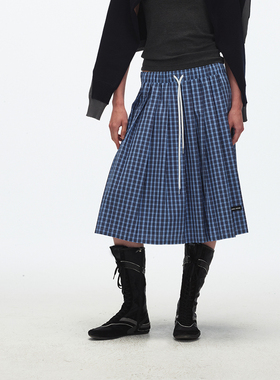 ECHOADE松弛时髦 软糯舒适松紧抽绳腰身中低腰设计廓形百褶半身裙