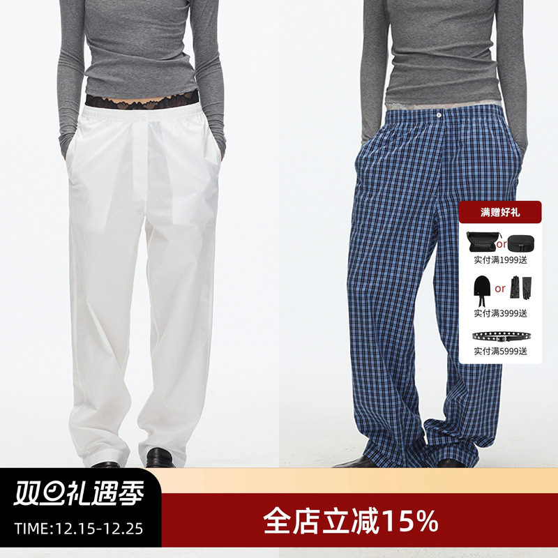 ECHOADE松紧腰宽松直筒休闲裤