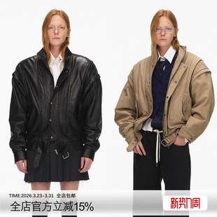 ECHOADE 立领落肩宽松廓形夹棉阔肩飞行员皮夹克外套 精致利落