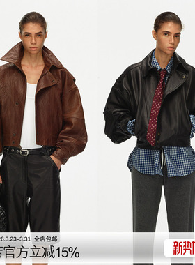 ECHOADE英国进口绵羊皮 摩登率性 经典飞行员式做旧皮衣夹克外套