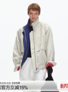 ECHOADE经典时髦 精选细腻斜纹插肩袖设计撞色立领短款夹克外套