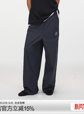 ECHOADE慵懒松弛 精选100%棉宽松利落剪裁松紧腰设计格纹休闲长裤