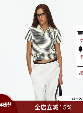 ECHOADE经典时髦 精选柔软纯棉材质 知识分子风条纹Polo衫短袖T恤