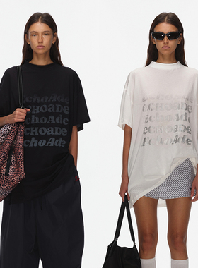 ECHOADE秒塑纸片人 超薄长绒棉不规则字母印花 经典落肩大廓形T恤