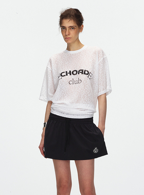 ECHOADE甄选蕾丝提花轻盈微透 灵动曼妙小圆领宽松型印花短袖T恤