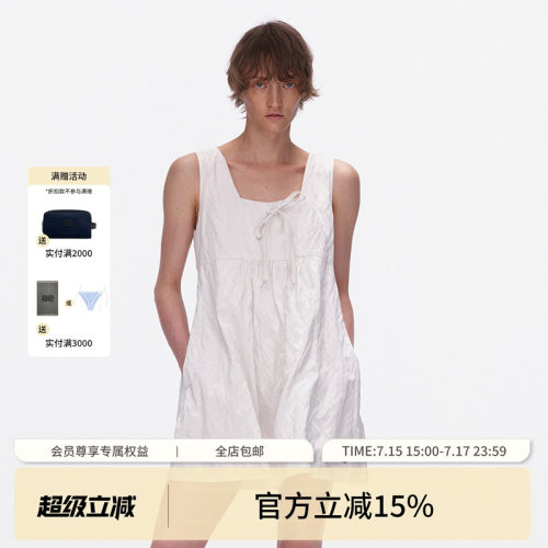 ECHOADE轻盈如云 U领无袖迷你高腰褶皱A字廓形背心式连衣裙