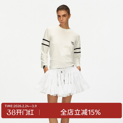 ECHOADE撞色拼接印花九分袖T恤