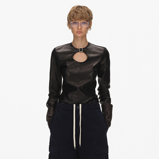 型带扣长袖 ECHOADE柔美铠甲 版 修身 皮革上衣 亲肤细腻羊皮